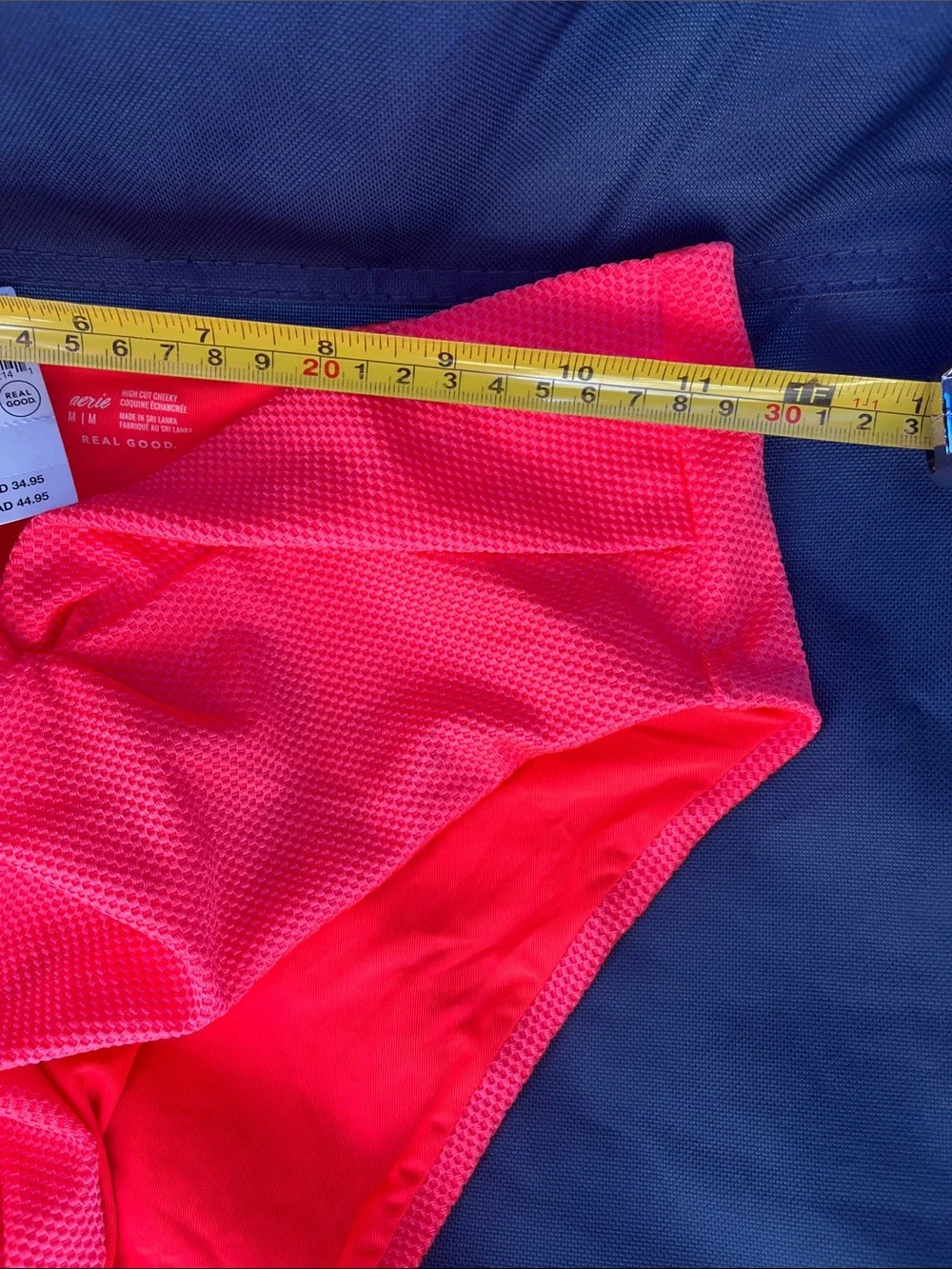aerie High-Rise Textured Bikini Bottom — Neon Coral Pink
